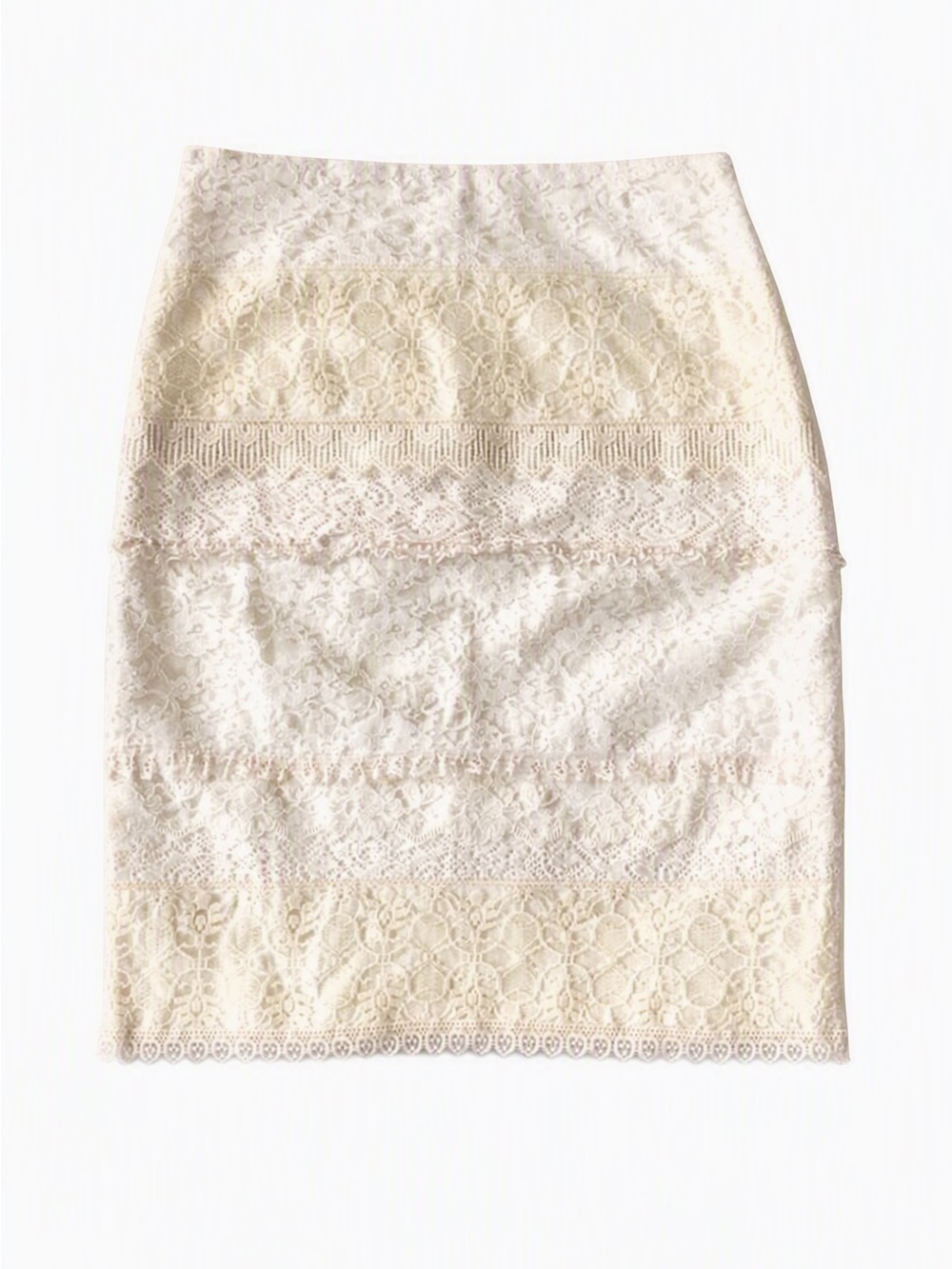 Handmade Ivory Multi Layer Delicate Lace Midi Pencil Skirt Size 6 Y2K